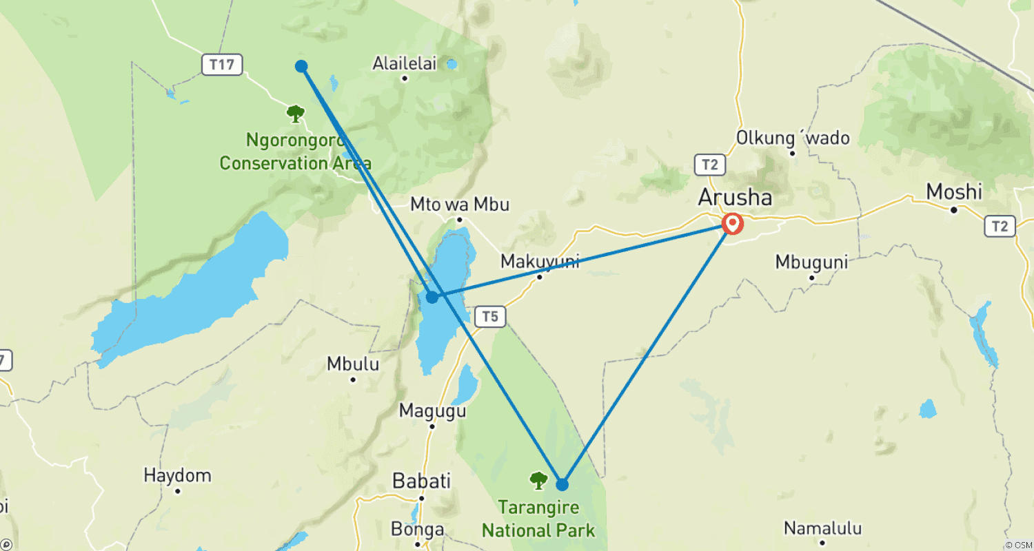Mapa trasy: 3-dniowe safari kempingowe Wielka Piątka