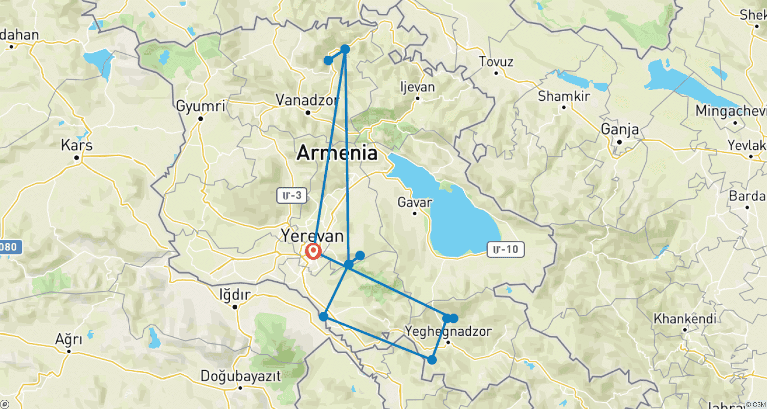 Mapa trasy: Trzy dni wolności w Armenii