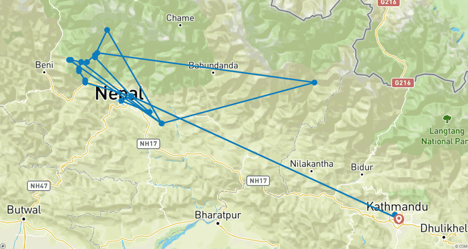Mapa trasy: Trekking do Bazy Annapurny