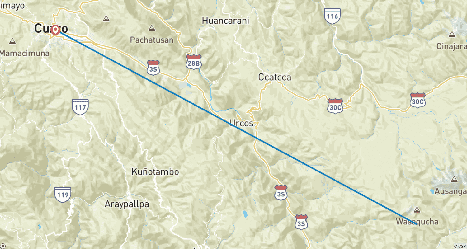 Mapa trasy: Całodniowa wędrówka na Tęczową Górę z Cusco