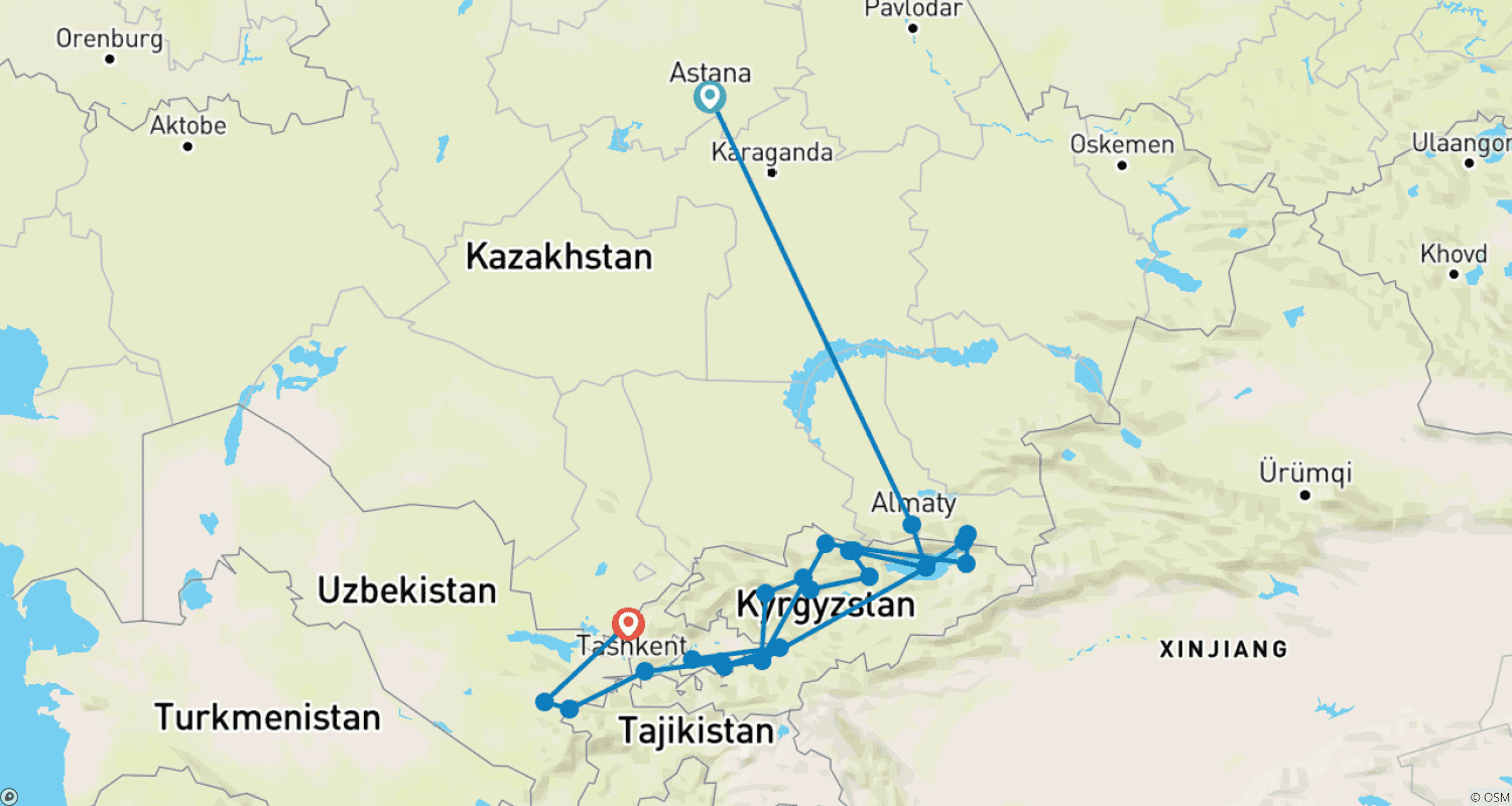 Mapa trasy: Astana do Taszkentu