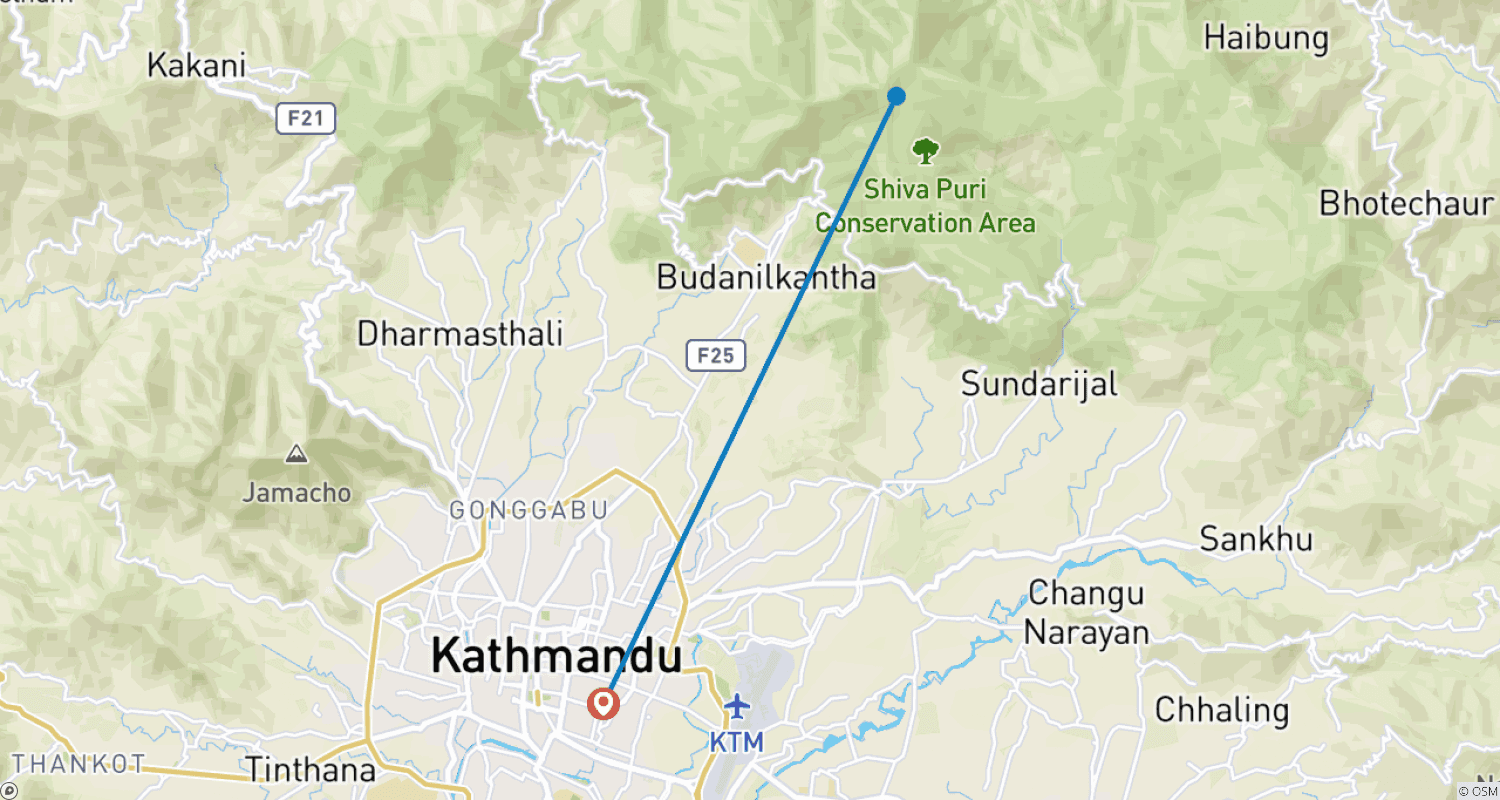 Mapa do percurso de Shivapuri Peak Hike and Sleeping Buddha Sightseeing - a Day Tour