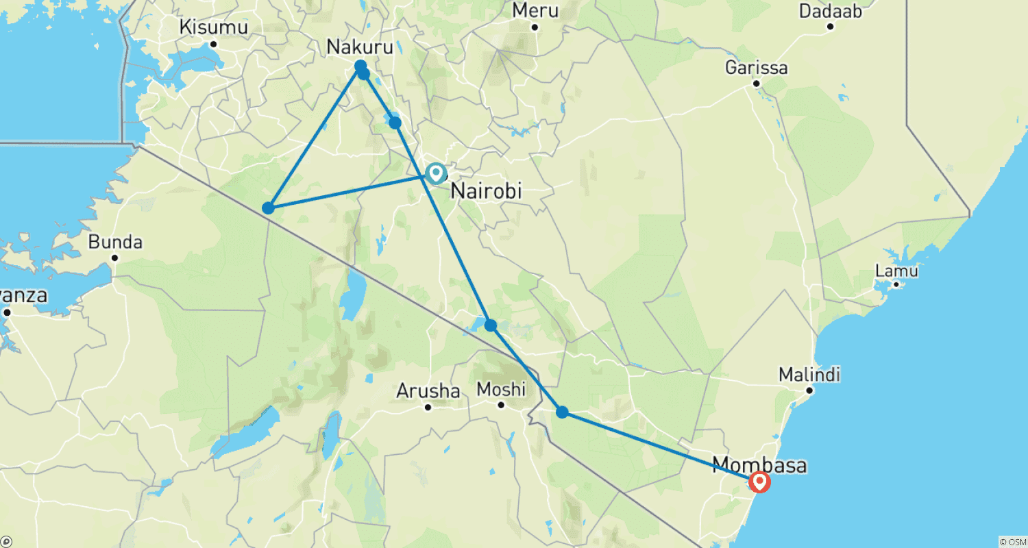 Mapa trasy: 7 Days Kenya mid range Joining Safari