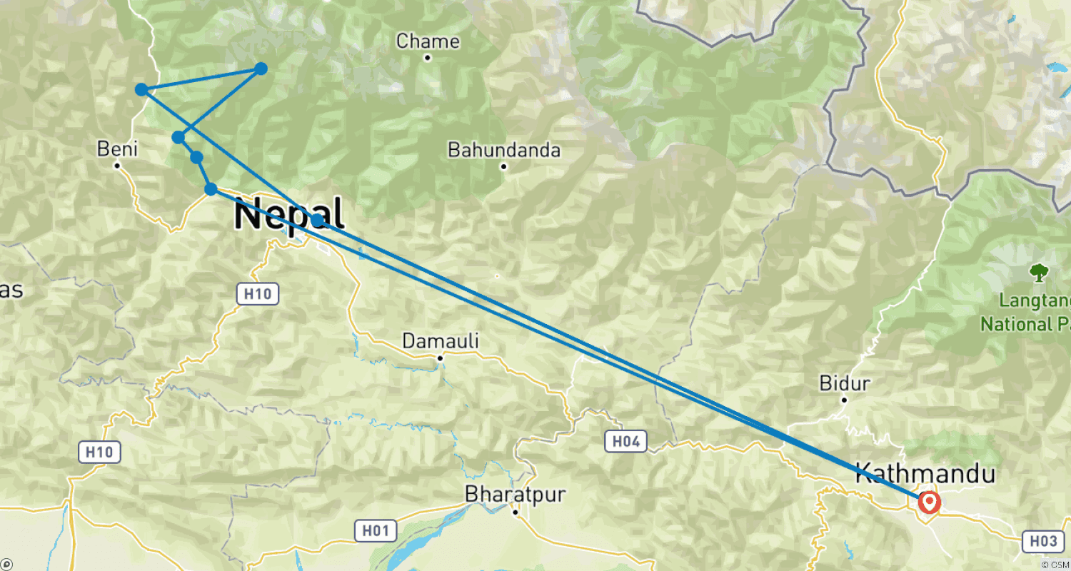 Mapa do percurso de Caminhada Khopra Ridge Khayar Lake 13 Dias