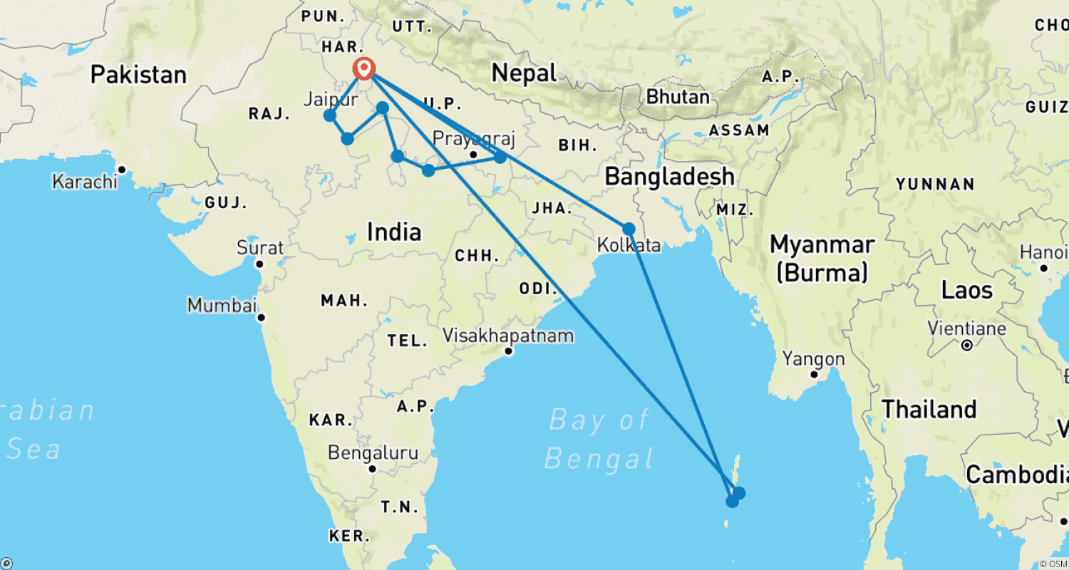 素晴らしいインドと天国のようなアンダマン諸島でのビーチリラックスのルートマップ