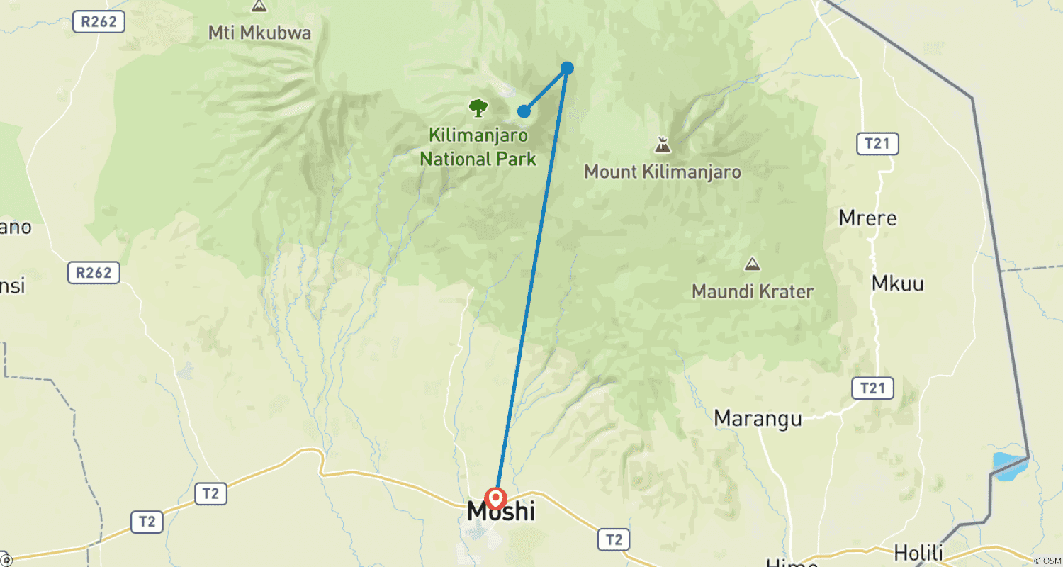 Mapa trasy: Trasa Marangu - 5 Dni