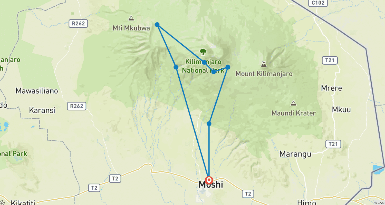 Machame Route - 7 Daysのルートマップ
