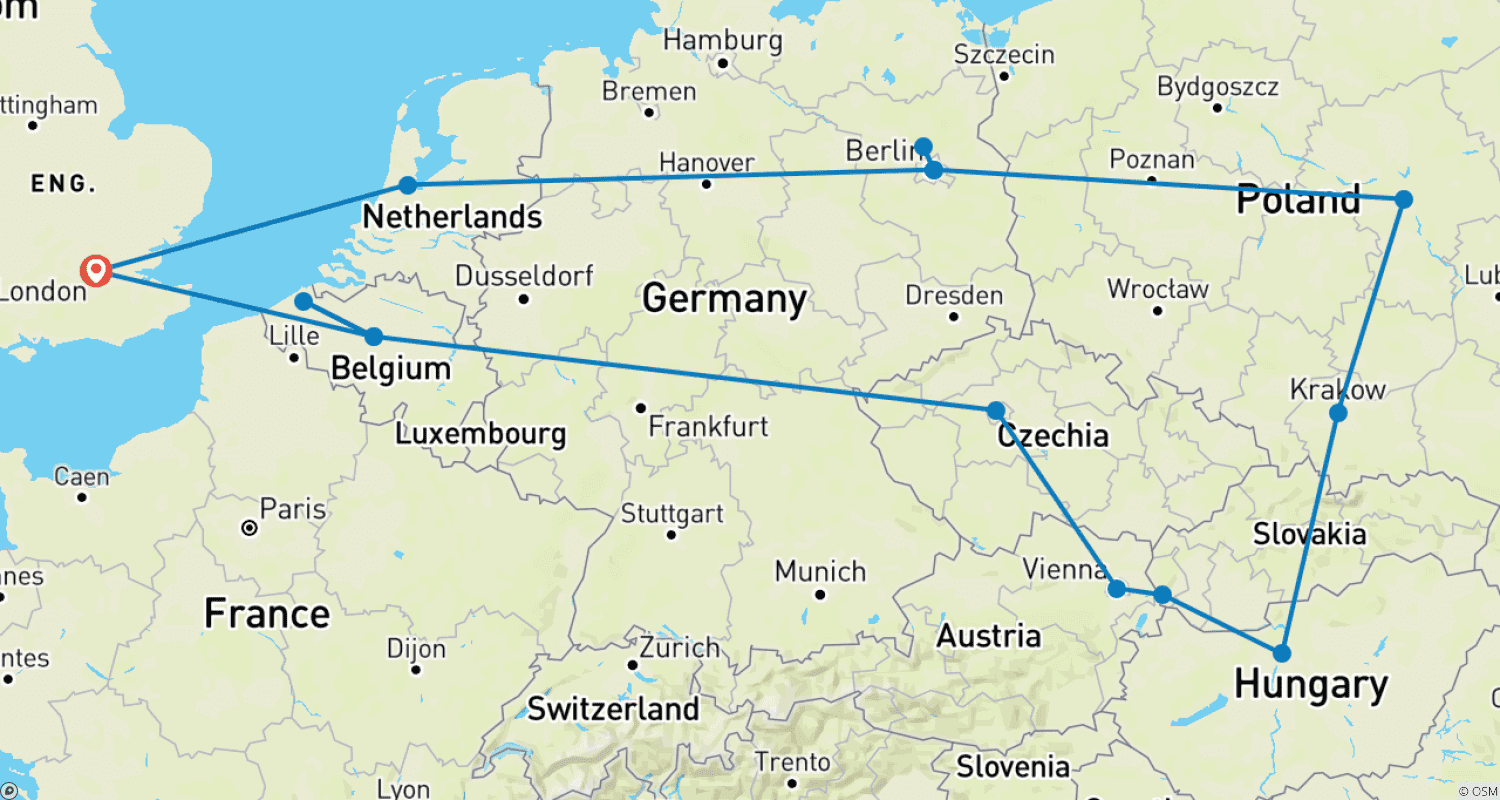 Mapa trasy: Europa Środkowa i Wschodnia: Główne Miasta i Więcej