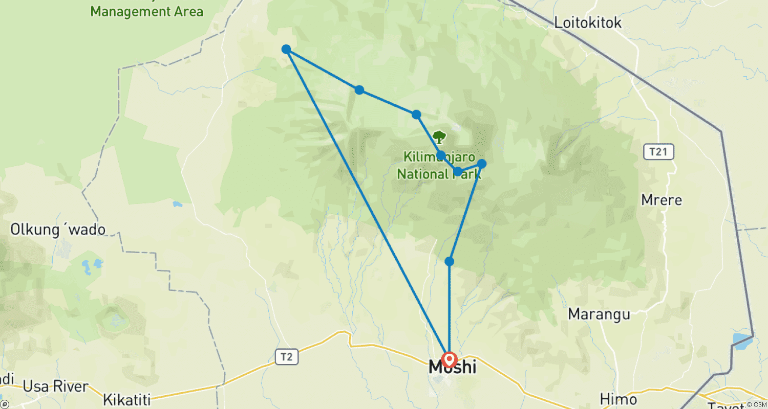 Mapa trasy: Trasa Lemosho - 8 Dni
