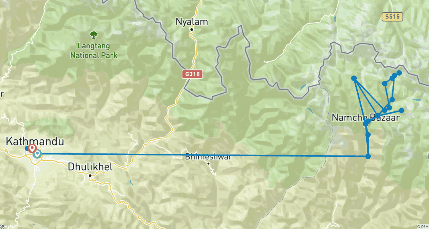 Mapa trasy: Trekking do Bazy pod Mount Everestem