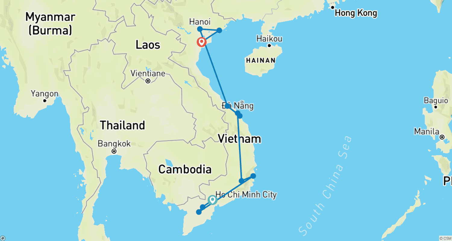Mapa trasy: Wonders of Vietnam tour 15 Days