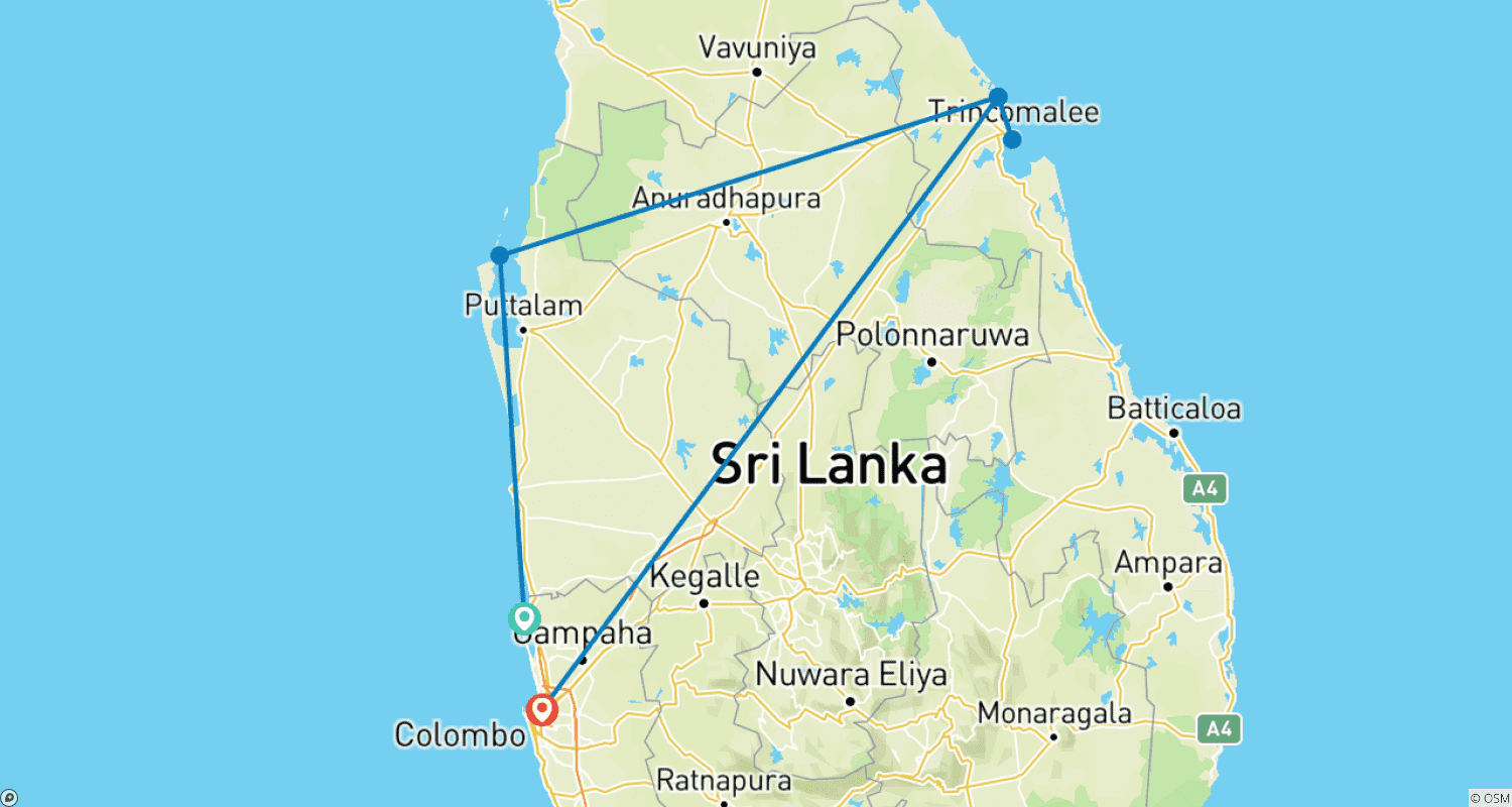 Mapa trasy: Fajne Rośliny Sri Lanki - 7 Dni