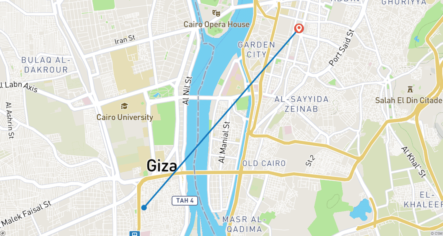 Mapa do percurso de Escapada de 4 Dias no Cairo: Pirâmides e Esfinge com Hotel 5 Estrelas