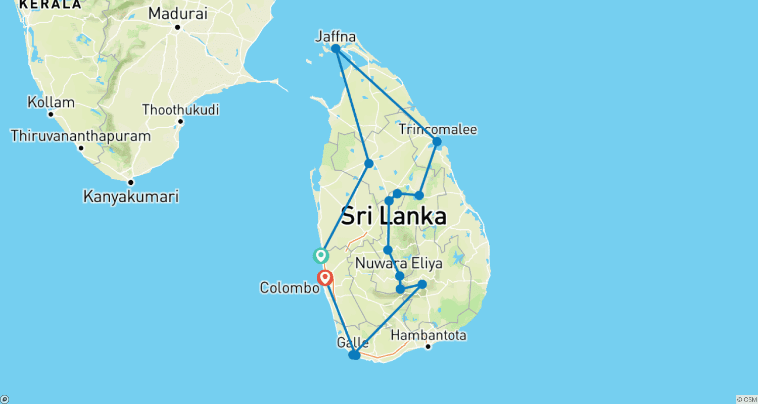 Mapa do percurso de O Melhor do Sri Lanka