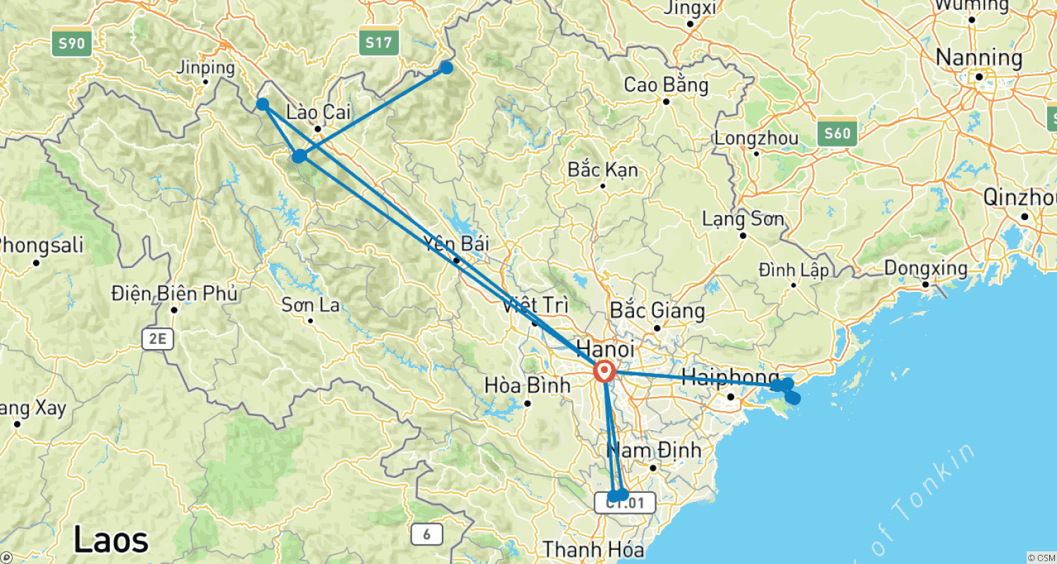 Mapa do percurso de Northern Vietnam 7days/6nights