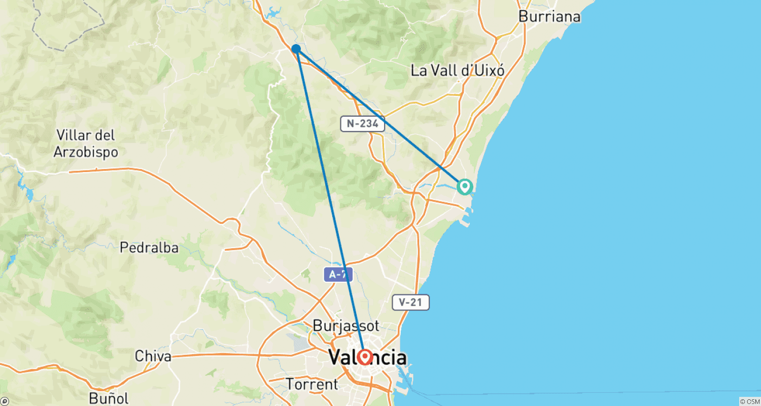 Mapa do percurso de Valência Mediterrânea em 4 etapas