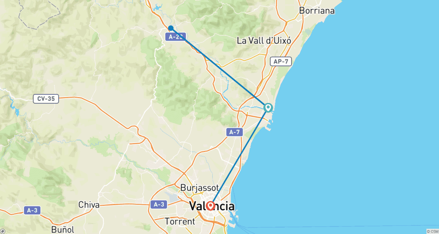 Mapa do percurso de Valência Mediterrânea em 5 etapas