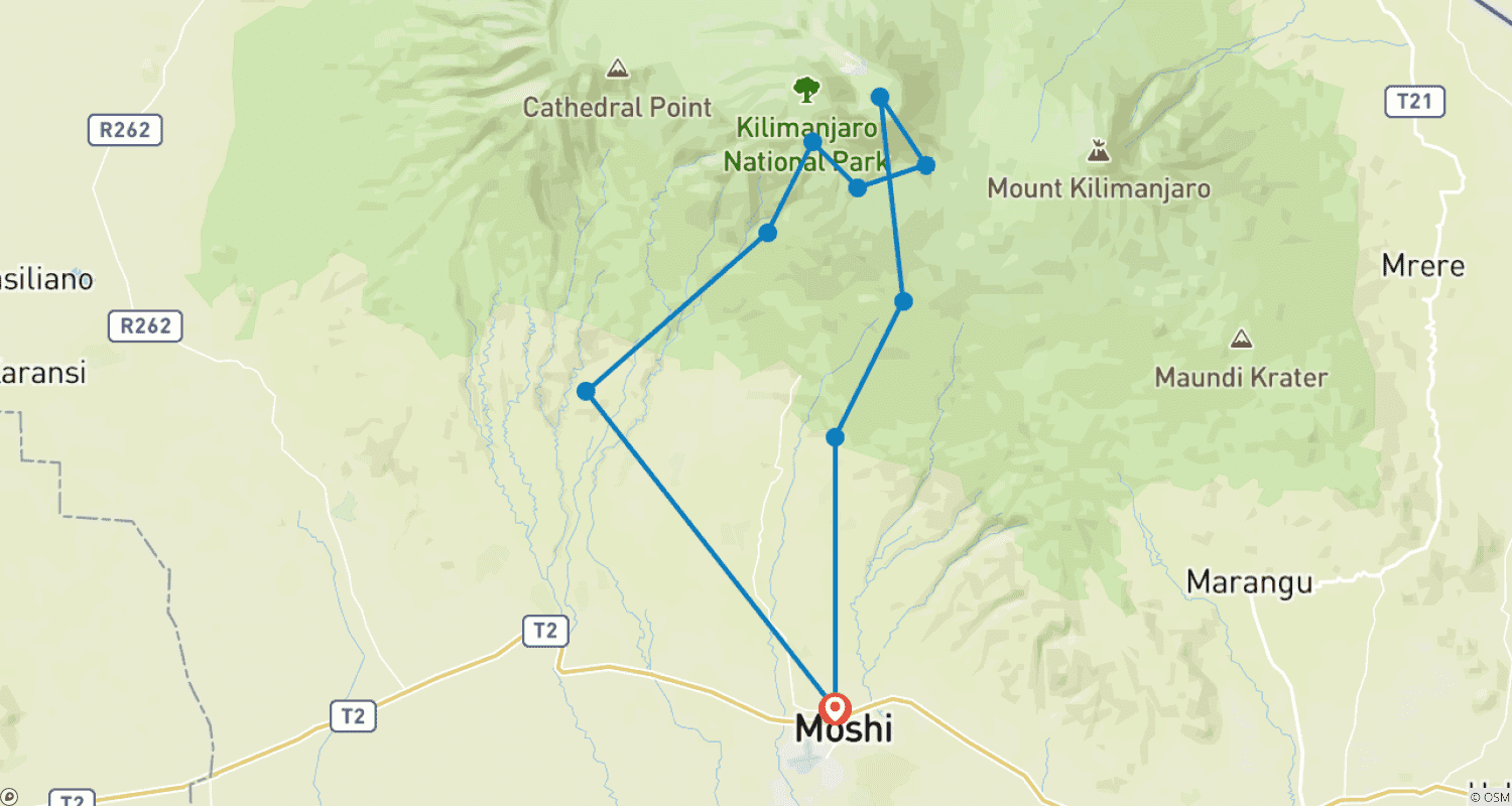 Mapa trasy: Umbwe Route - 6 Days