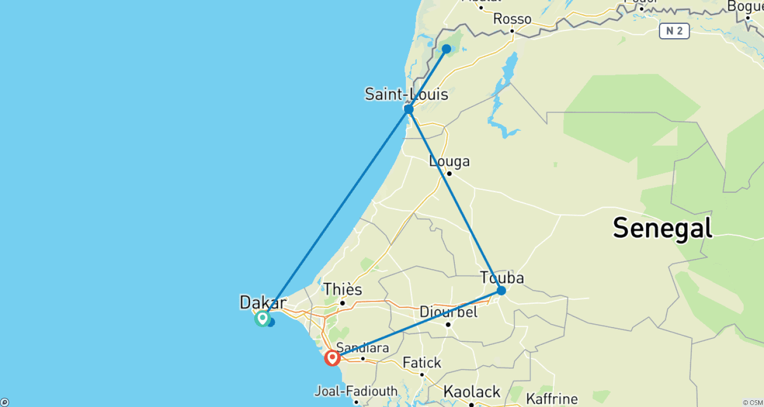 Discover Senegal, 7 Daysのルートマップ