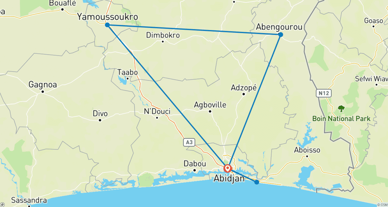 Mapa do percurso de Discover Cote D’Ivoire 7-Days