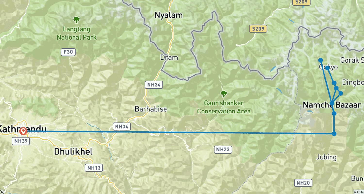 Mapa do percurso de Trekking no Vale de Gokyo