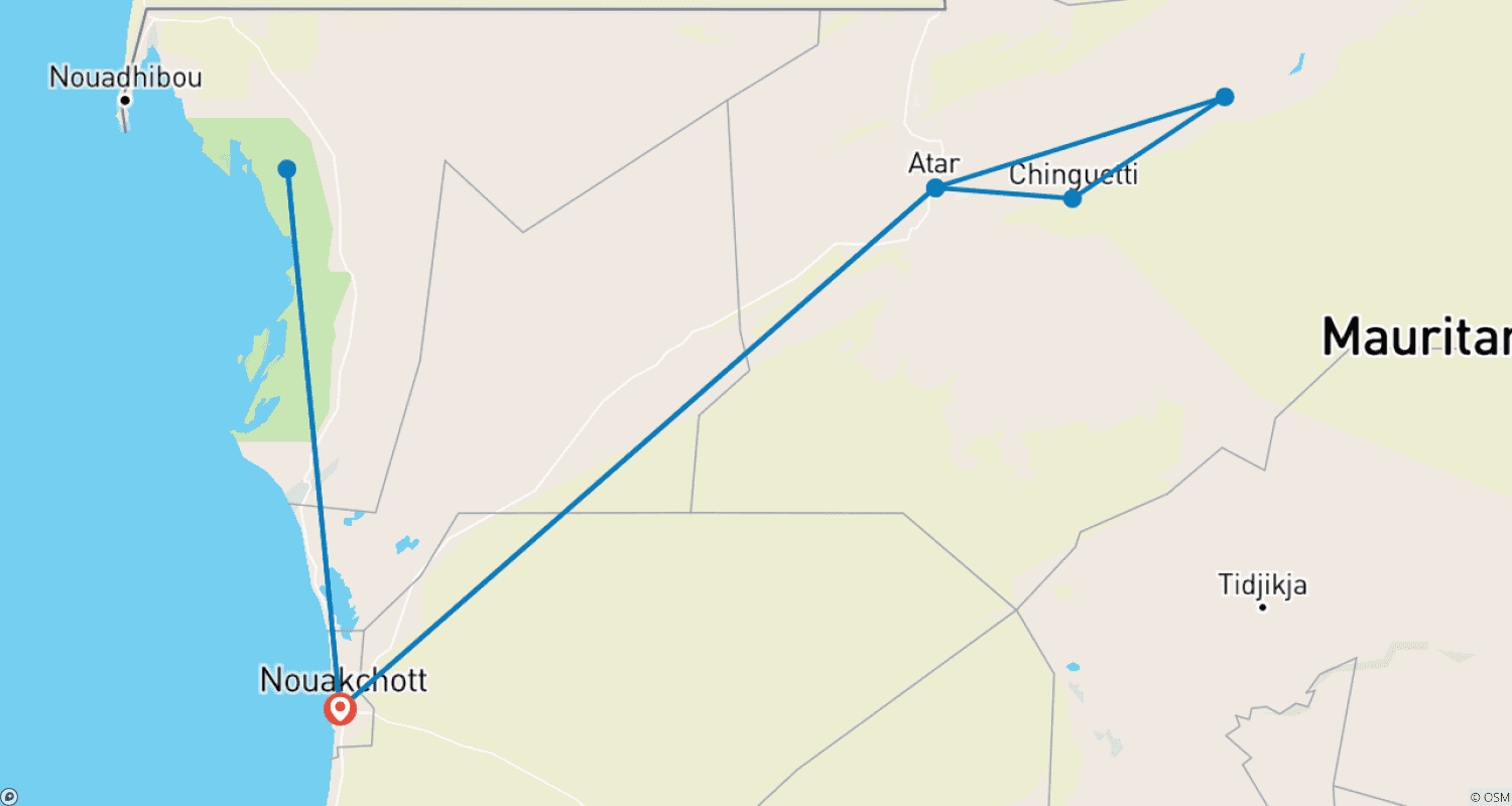 Mapa trasy: Odkryj Mauretanię – 7 dni