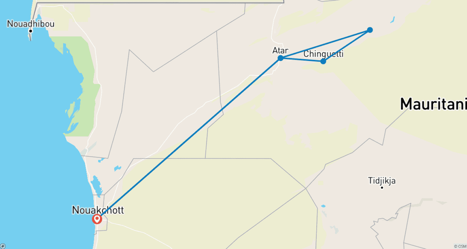 Mapa trasy: Odkryj Mauretanię – 8 dni