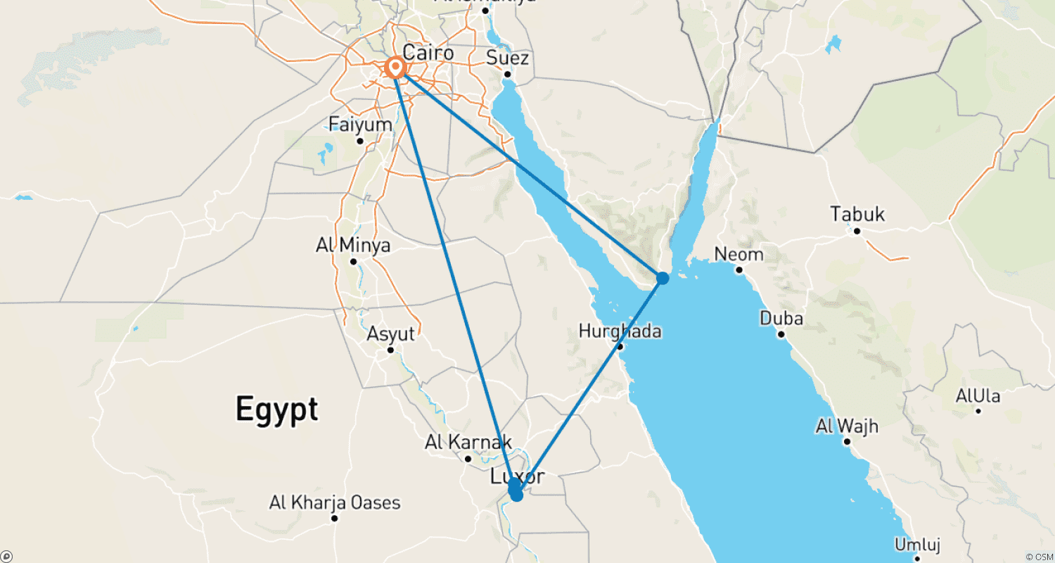 Mapa do percurso de Férias de 7 Dias no Cairo, Luxor e Sharm El Sheikh (Visita ao Museu GEM)