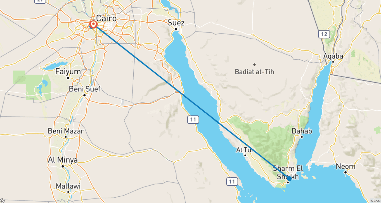 Mapa do percurso de 7 Days The Best of Cairo and Sharm El Shiekh Holiday (GEM Museum Visit)