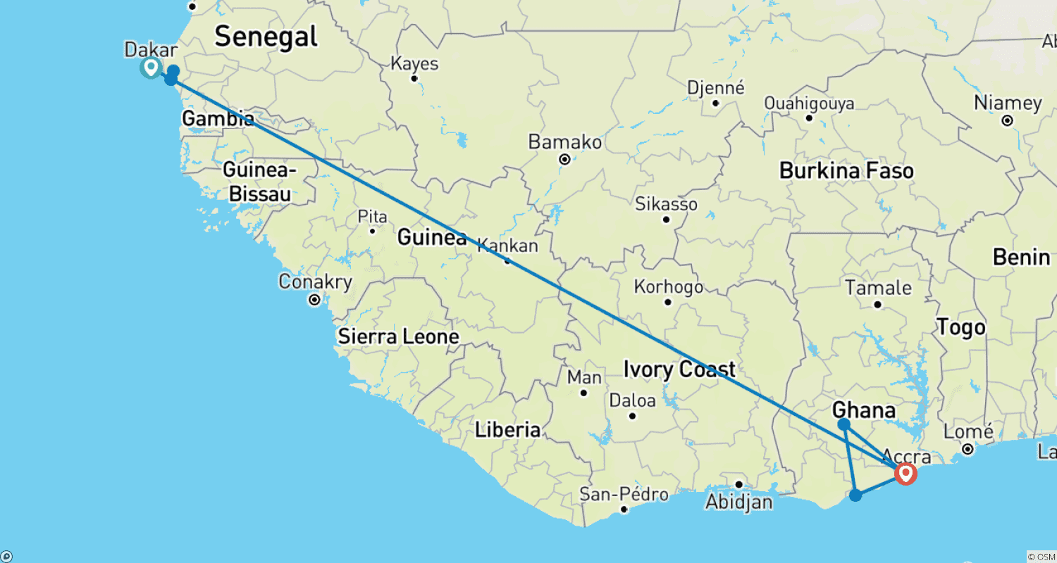 Mapa do percurso de Discover Senegal & Ghana - 12 Days