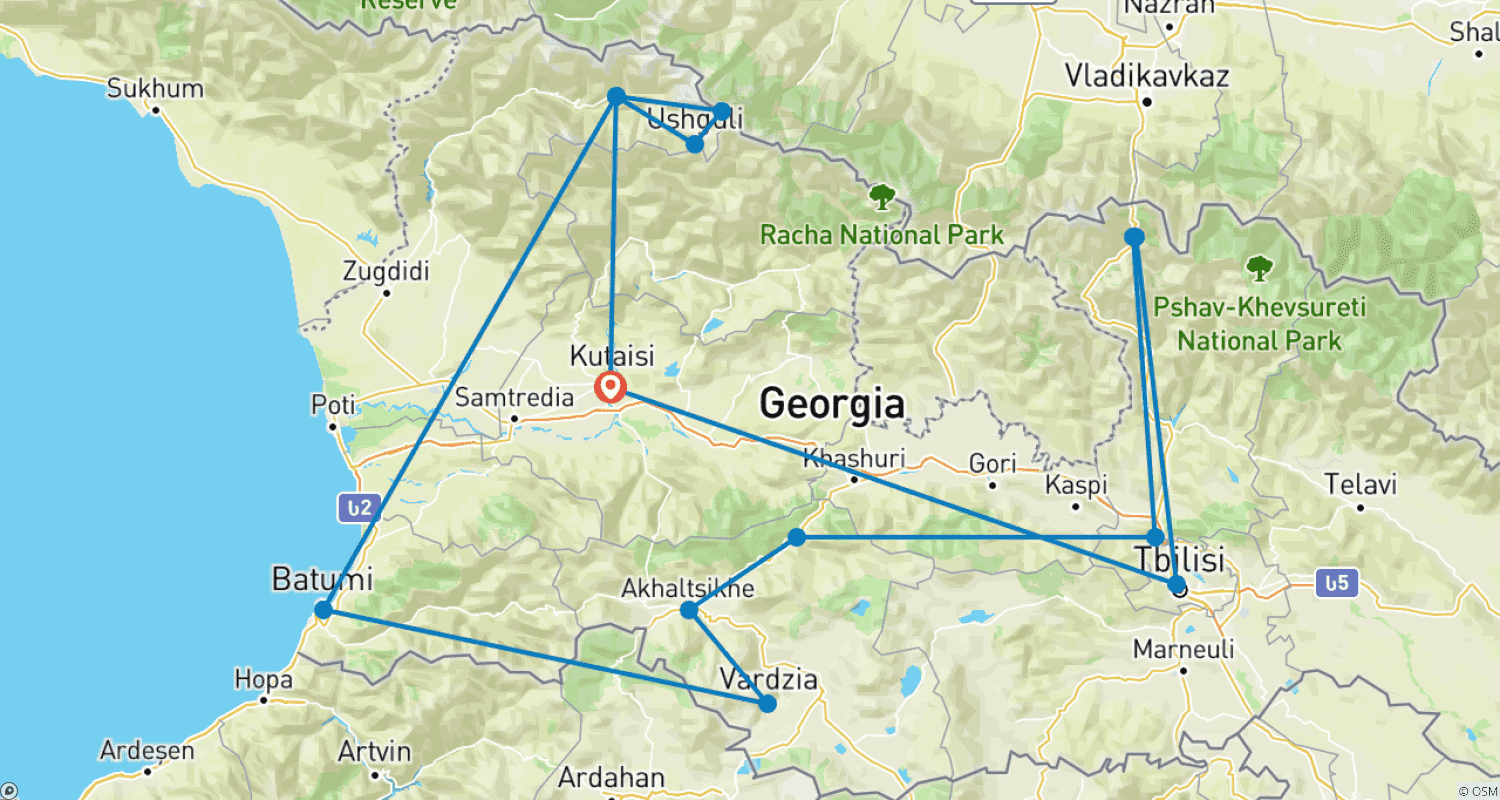 Mapa do percurso de A Aventura Georgiana Definitiva