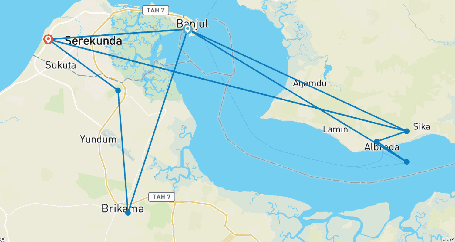 Mapa trasy: Odkryj Gambię – 7 Dni