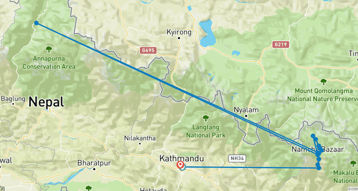 Mapa trasy: Wyprawa na szczyt Nirekha Peak w Nepalu