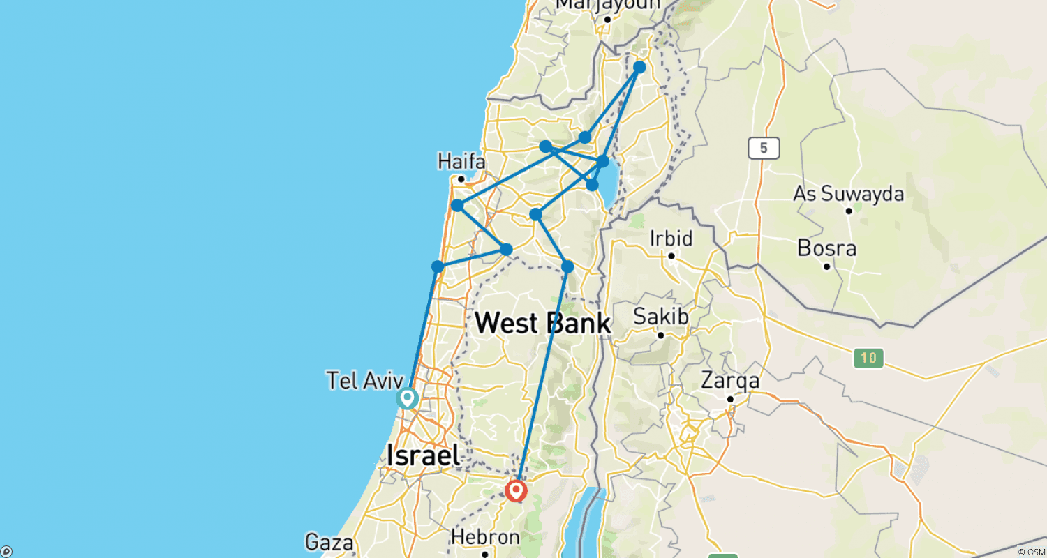 Mapa do percurso de Aventura em Israel: Viagem pela Galileia e Golã - 3 Dias