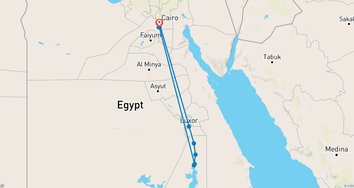 خريطة مسار إجازة 8 أيام في القاهرة ورحلة نيلية (زيارة متحف GEM)