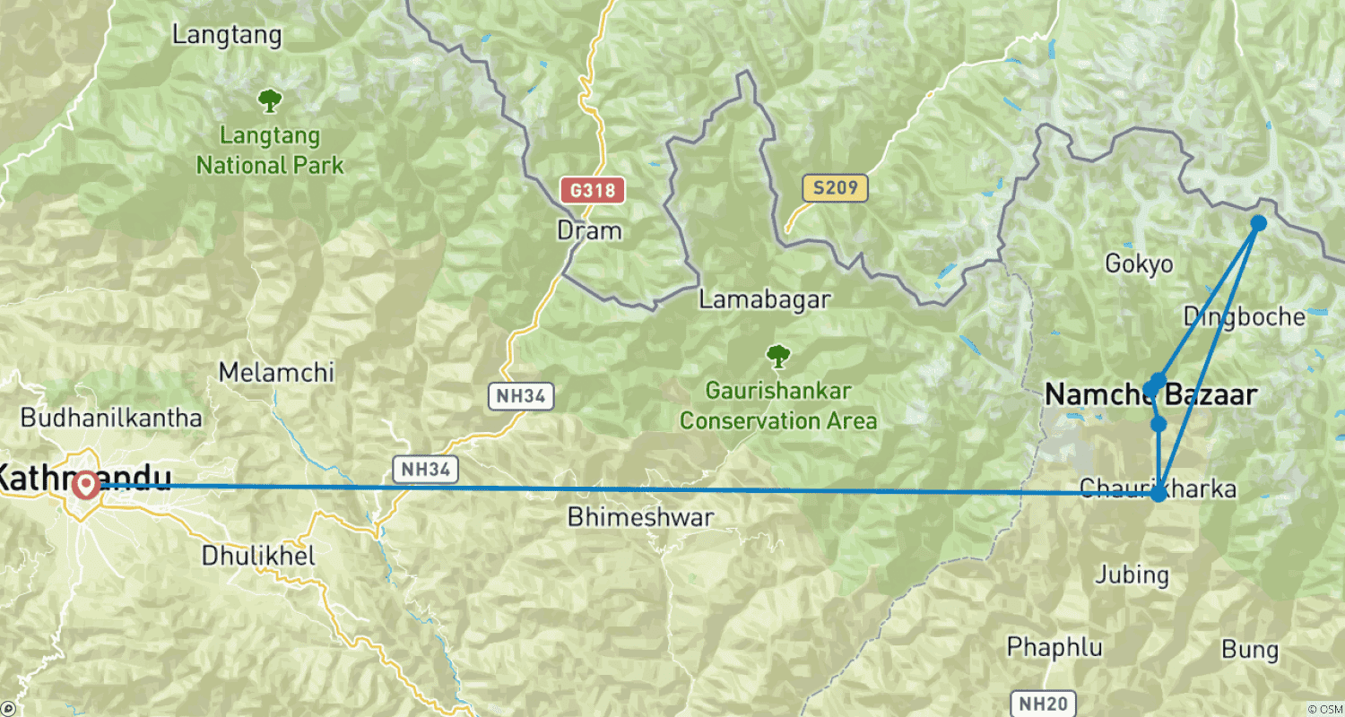 Mapa trasy: Luksusowy trekking helikopterem do Bazy pod Mount Everestem