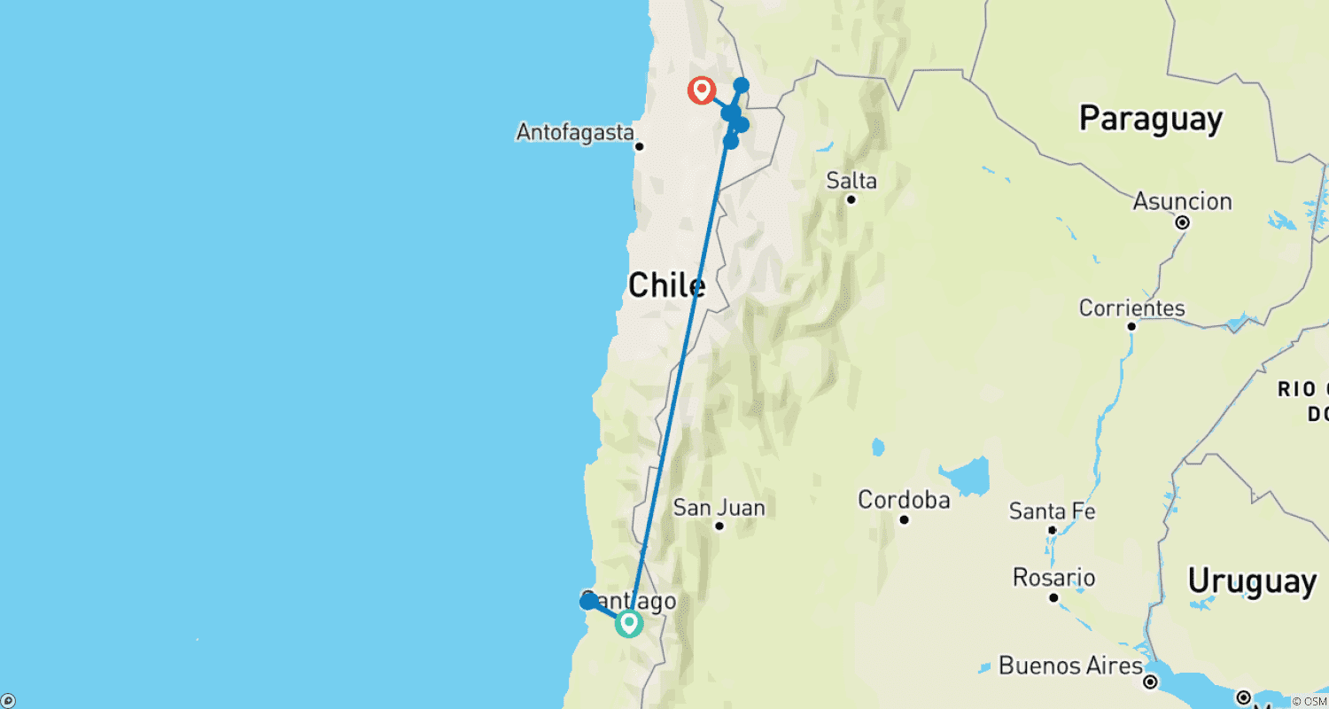 Mapa trasy: Chile - San Pedro de Atacama - 9 dni