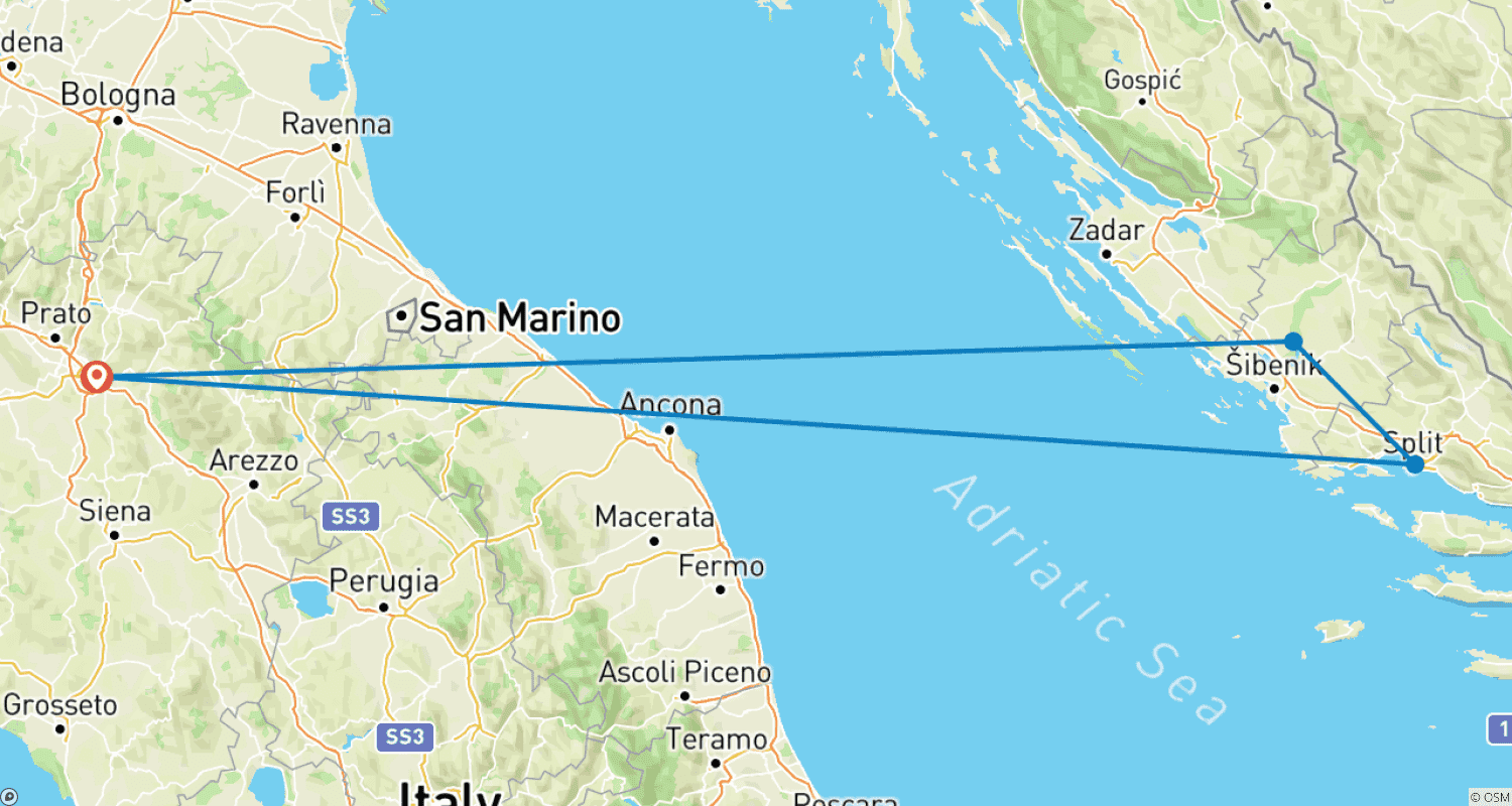 خريطة مسار Florence To Croatia - Round-trip Transport Smart Pack