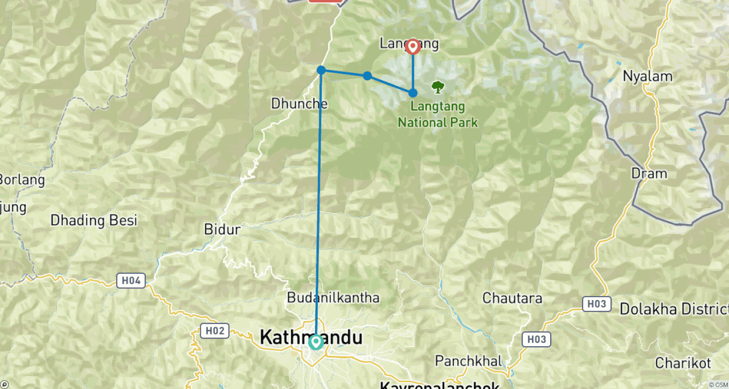 Mapa trasy: Trek w Dolinie Langtang