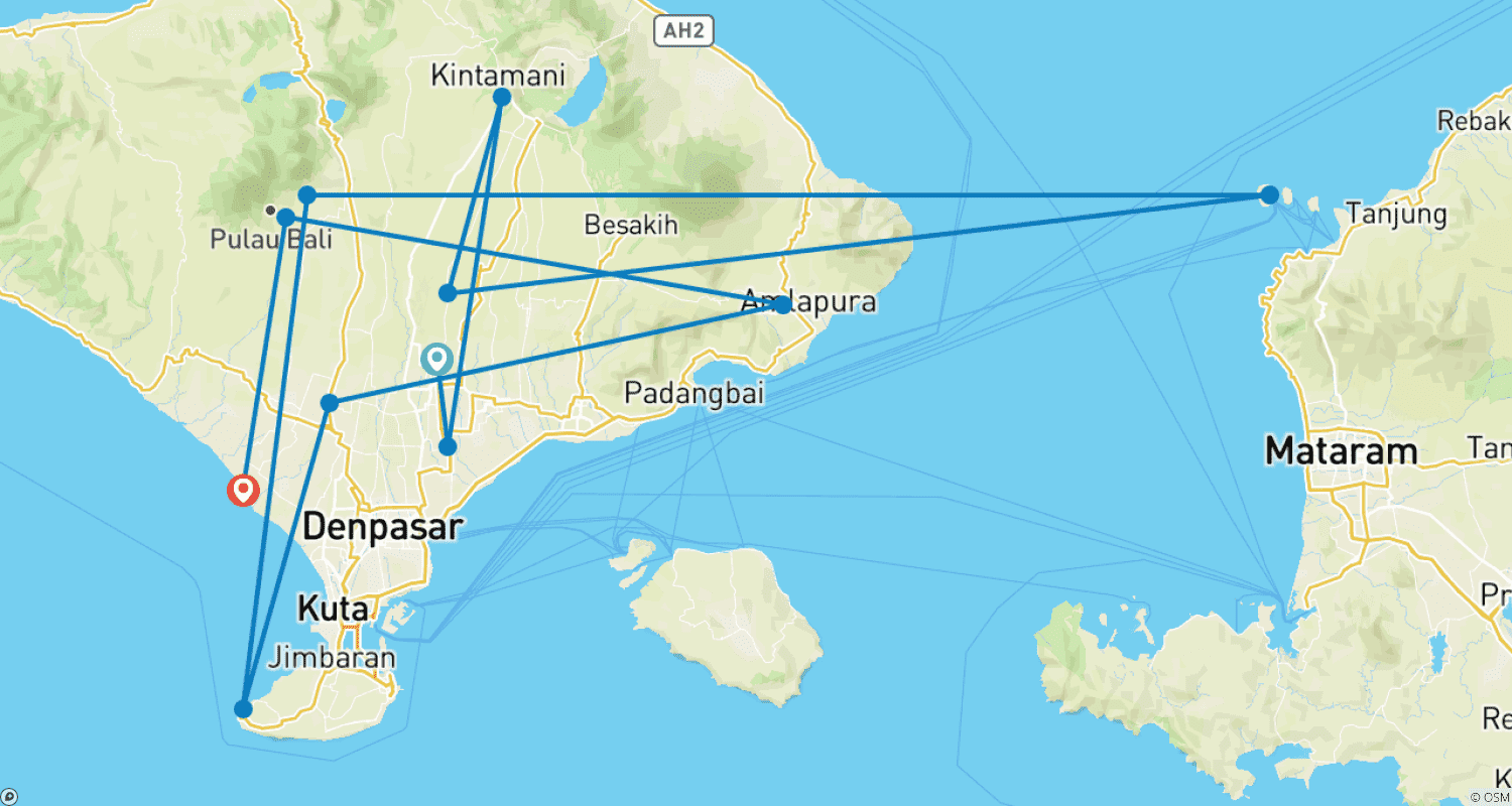 Mapa do percurso de Excursão a Bali e Gili Trawangan