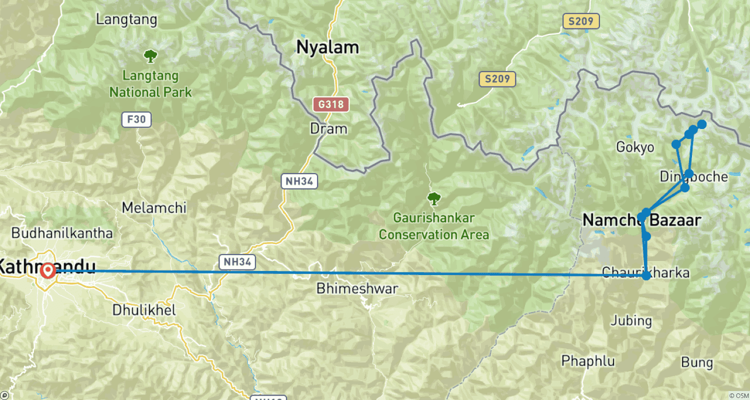 Mapa trasy: Trekking do Bazy pod Mount Everest