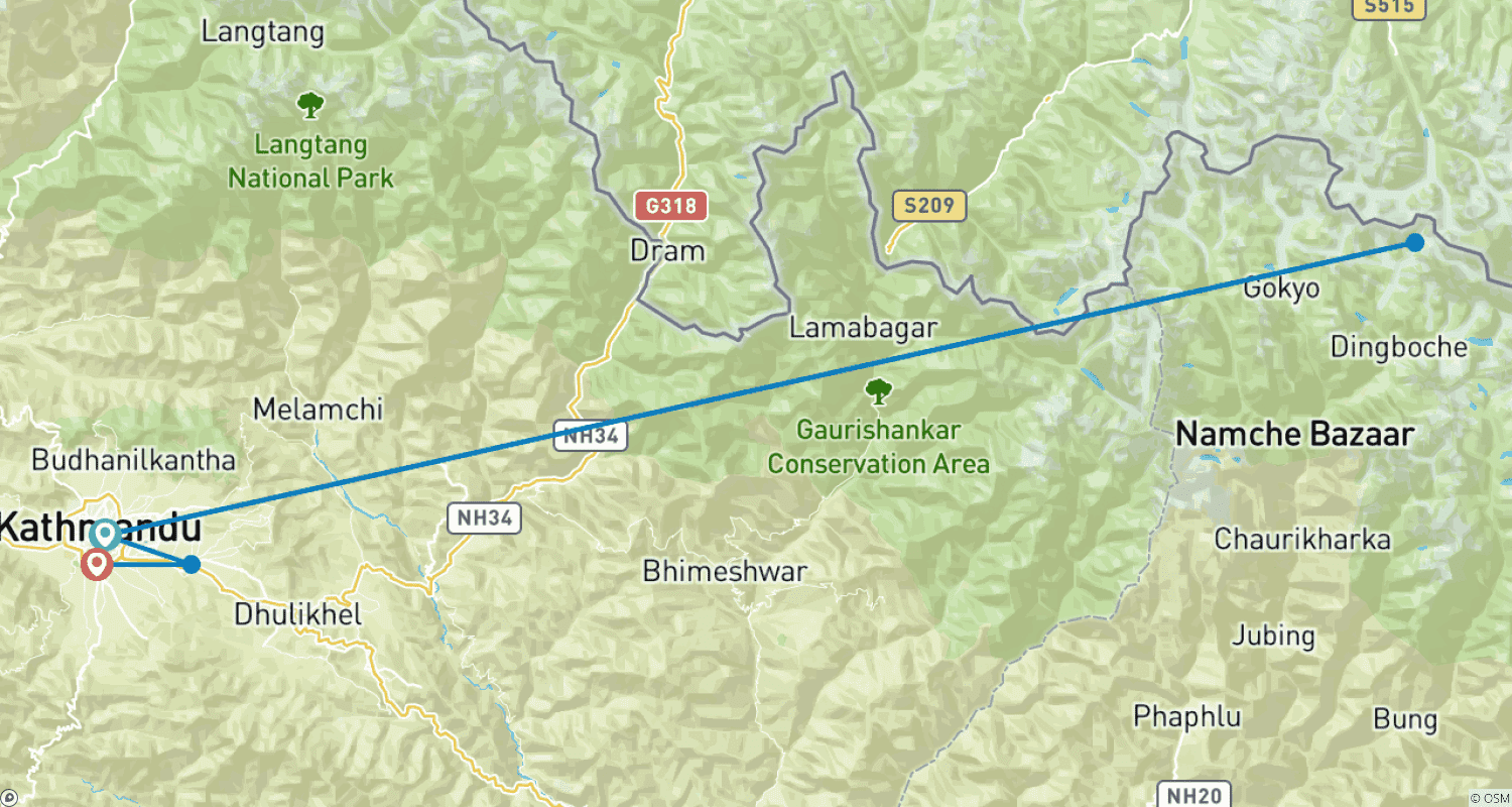 Mapa trasy: Lot nad Everestem z wycieczką po światowym dziedzictwie Katmandu