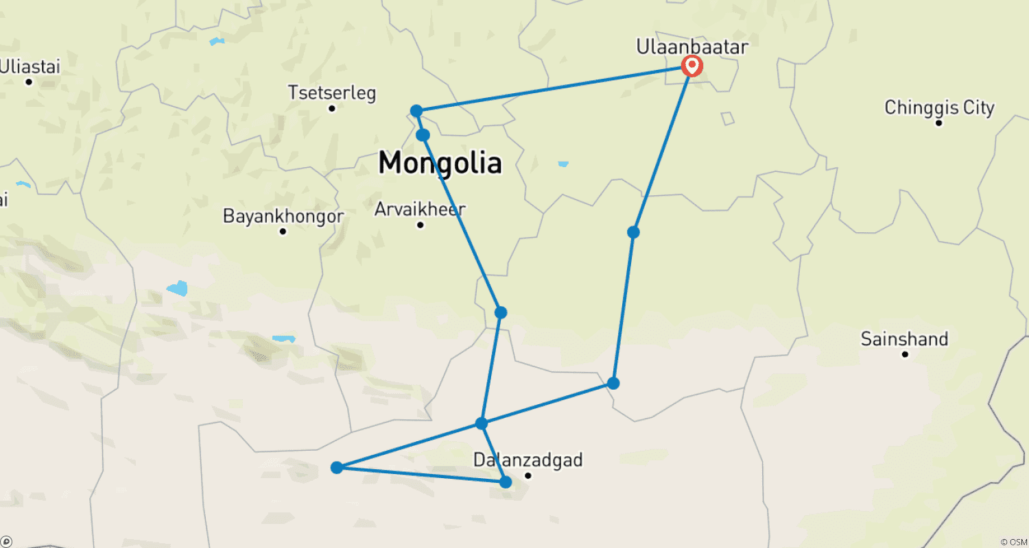 Mapa trasy: Odkryj Mongolię: Wycieczka po Pustyni Gobi