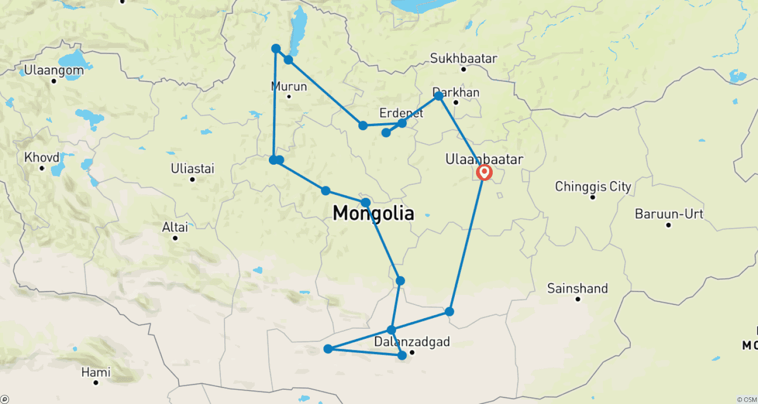 Mapa do percurso de Explore a Mongólia e o Festival Naadam Local