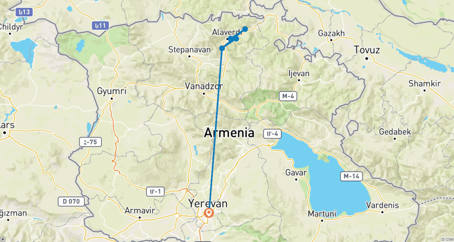 Mapa do percurso de Três dias de aventura em Lori
