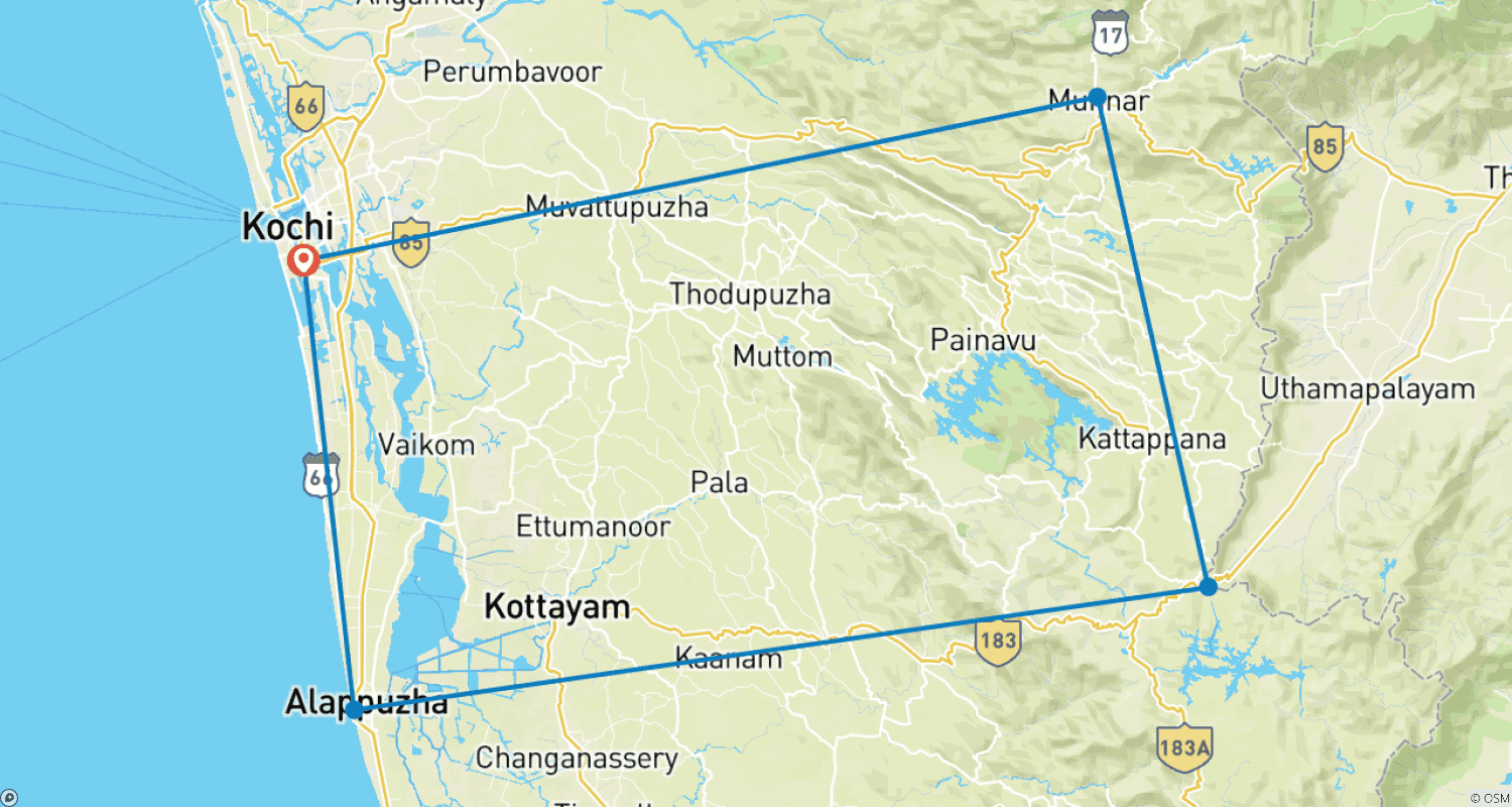 Mapa trasy: Kerala Zaprasza