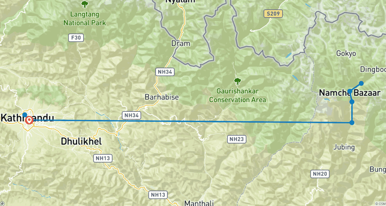Mapa do percurso de Trek com Vista para o Everest