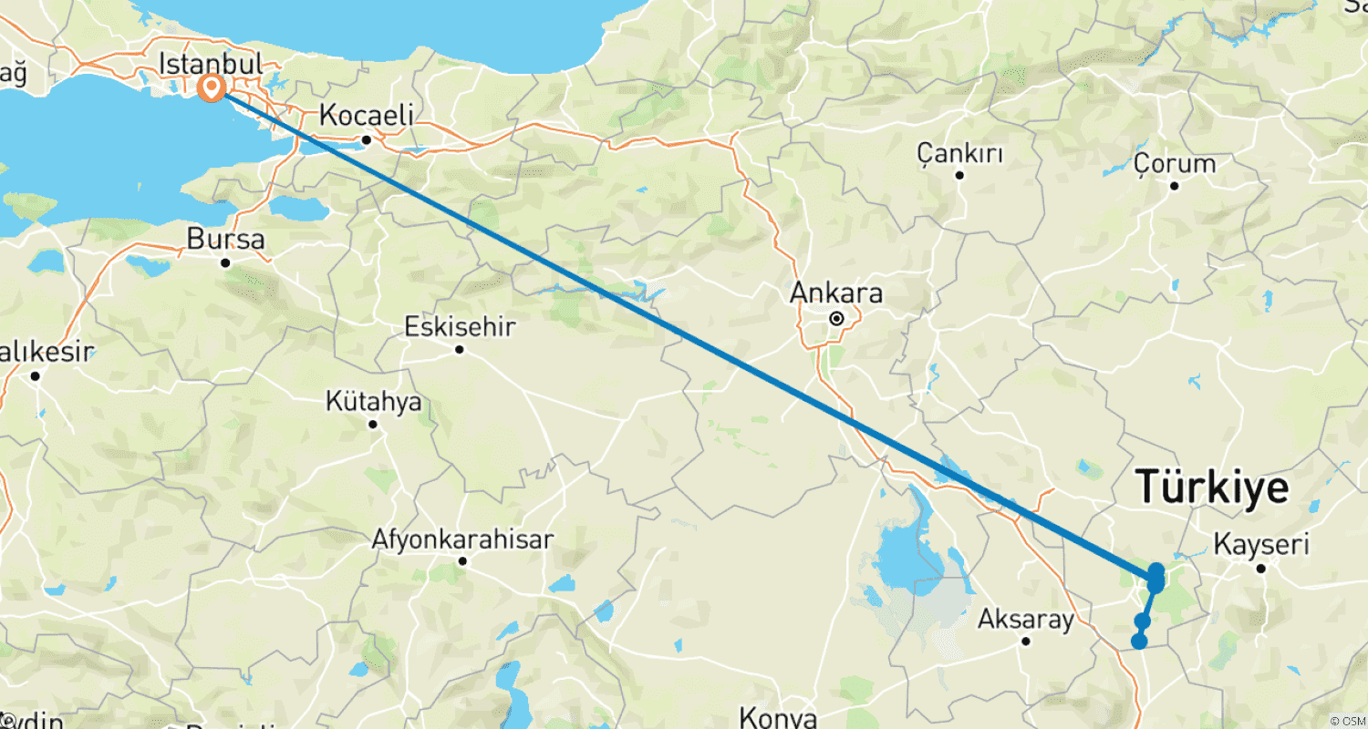 Mapa trasy: 5-dniowa wycieczka do Stambułu i Kapadocji
