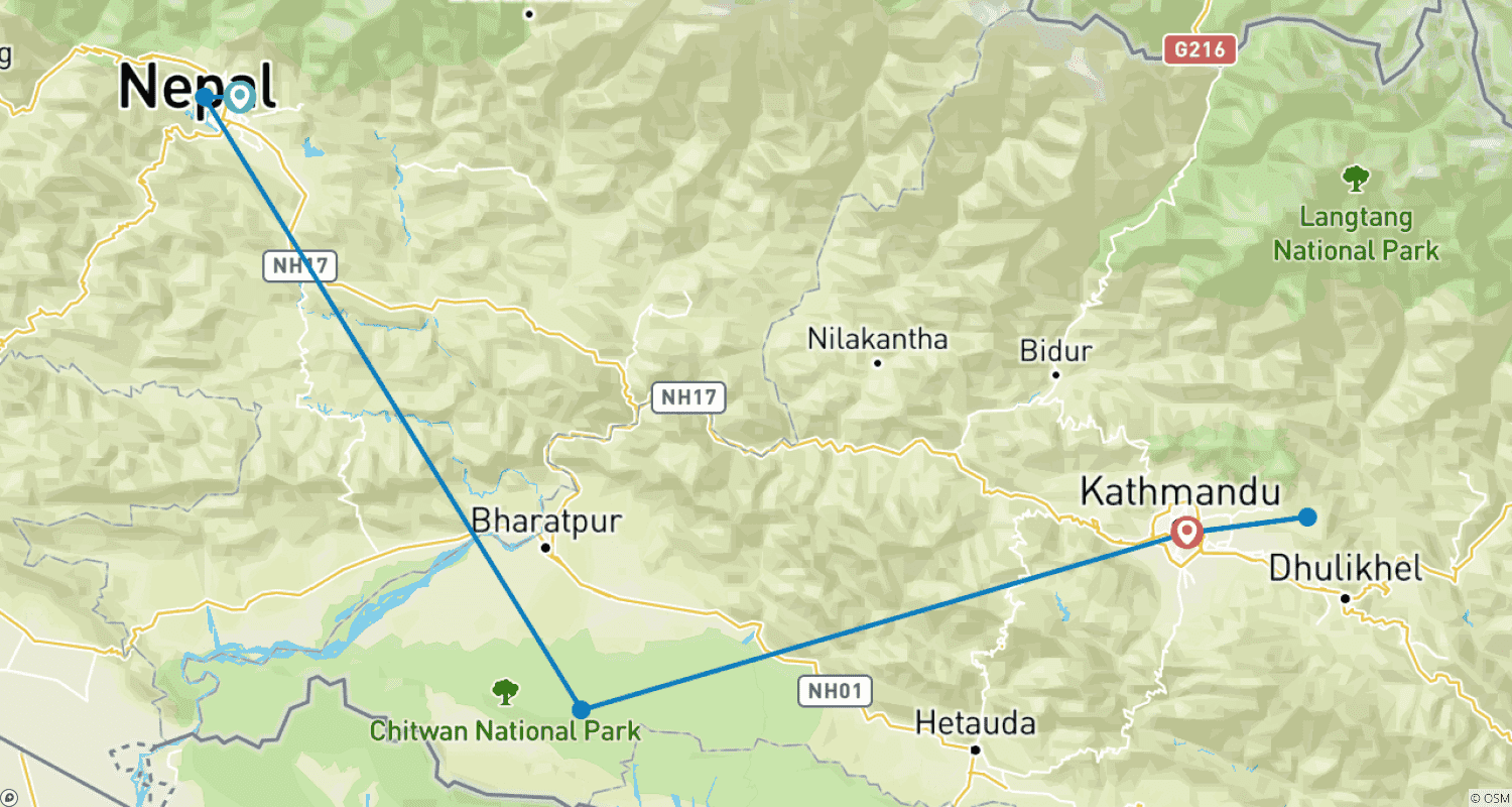 Mapa do percurso de Passeio em Família no Nepal