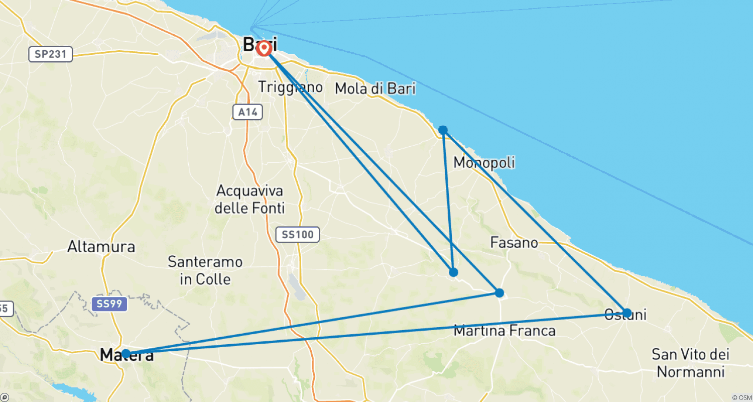 Mapa trasy: Kulinarna wycieczka po Apulii